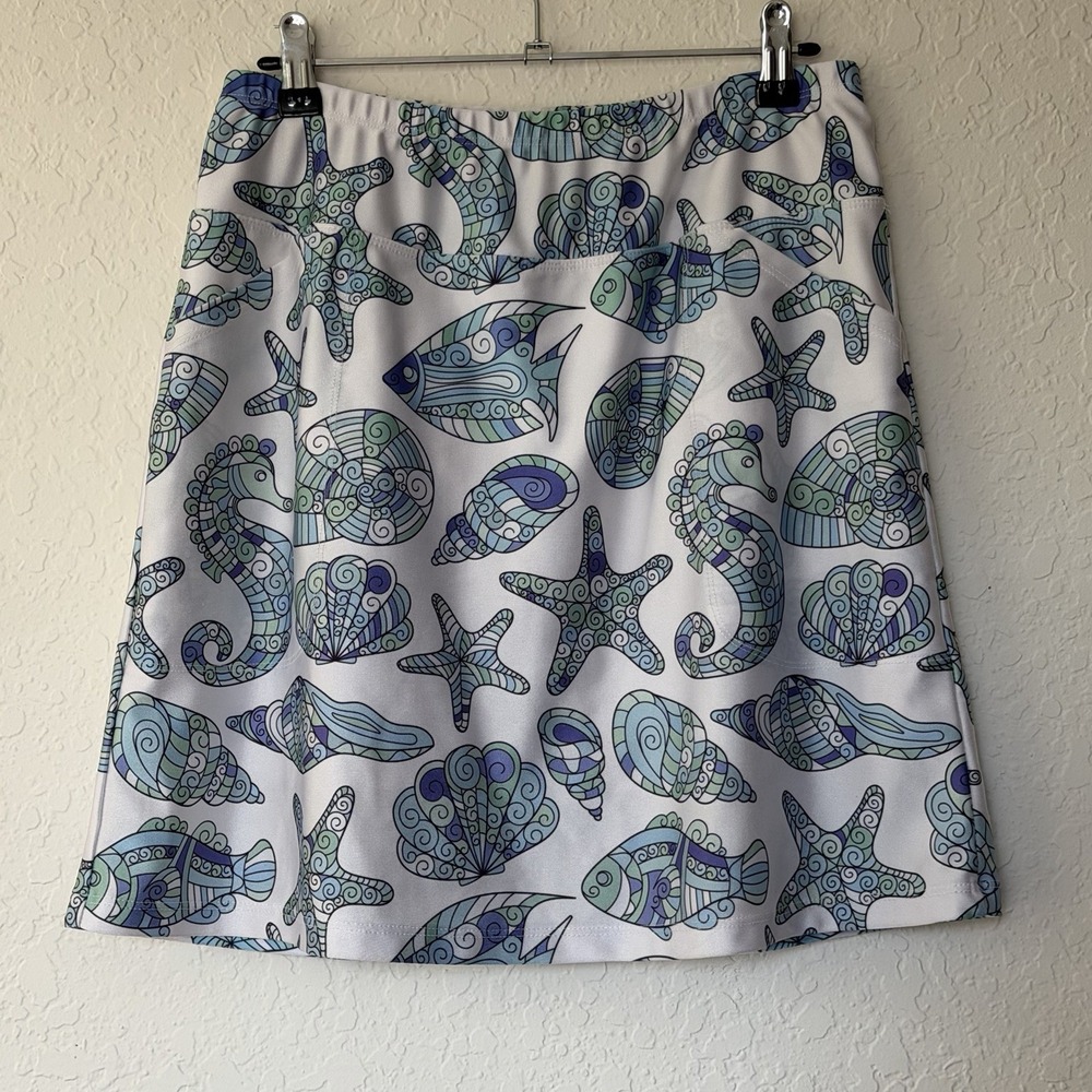 B Skinz Womens Tennis Skirt Skort Medium Golf Pickleball Pull On Fish Tropical